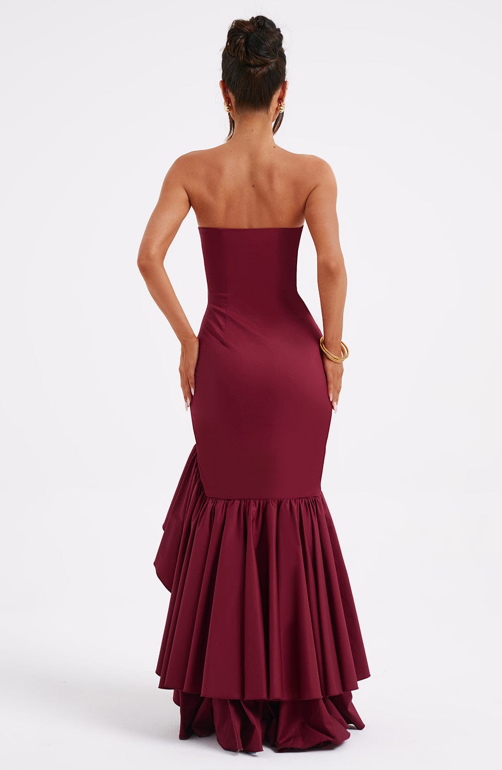 Luvrefashion | Burgundy Angelina Maxi Dress in XS - back view
