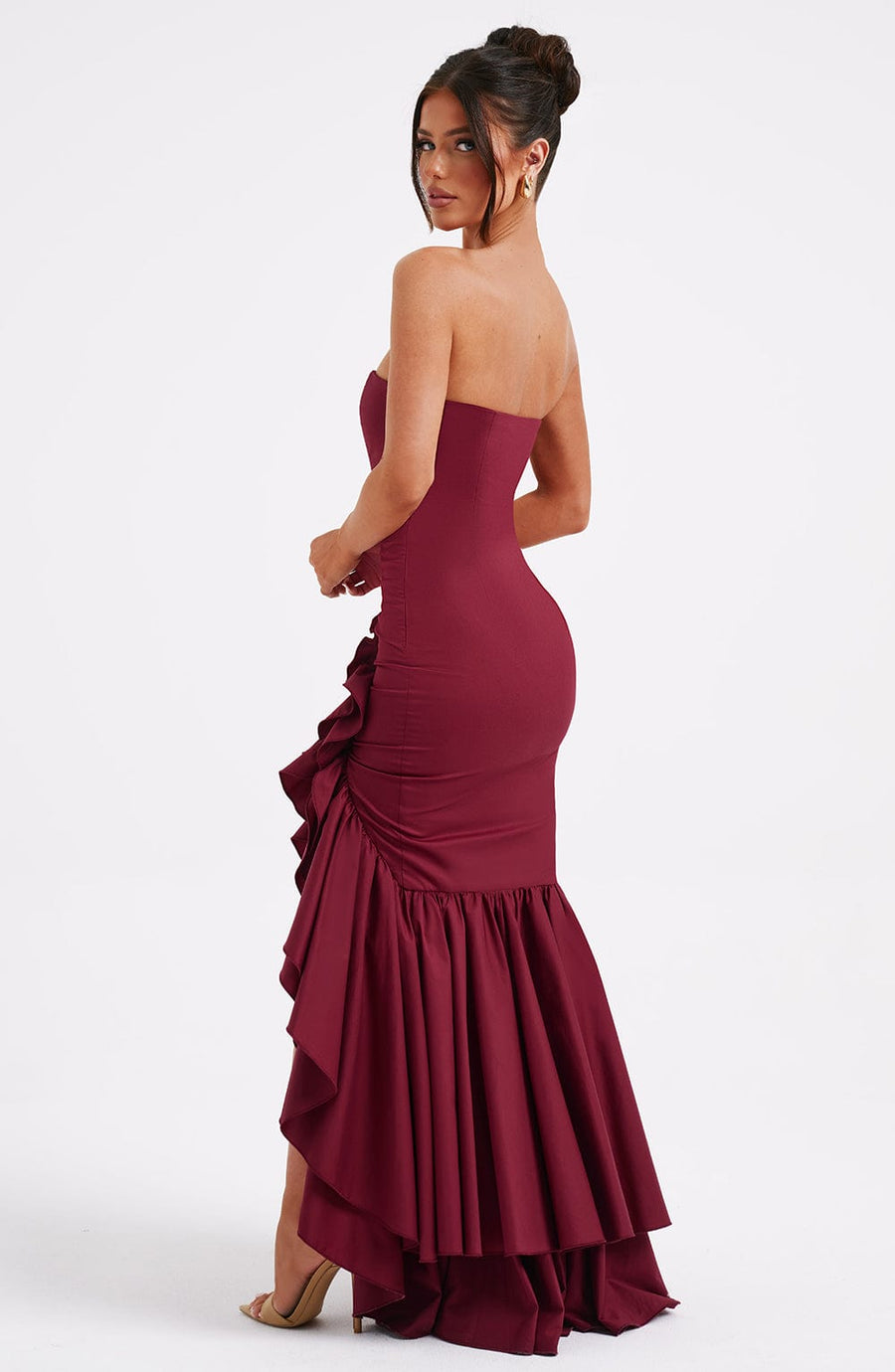 Luvrefashion | Burgundy Angelina Maxi Dress in XS - styled look