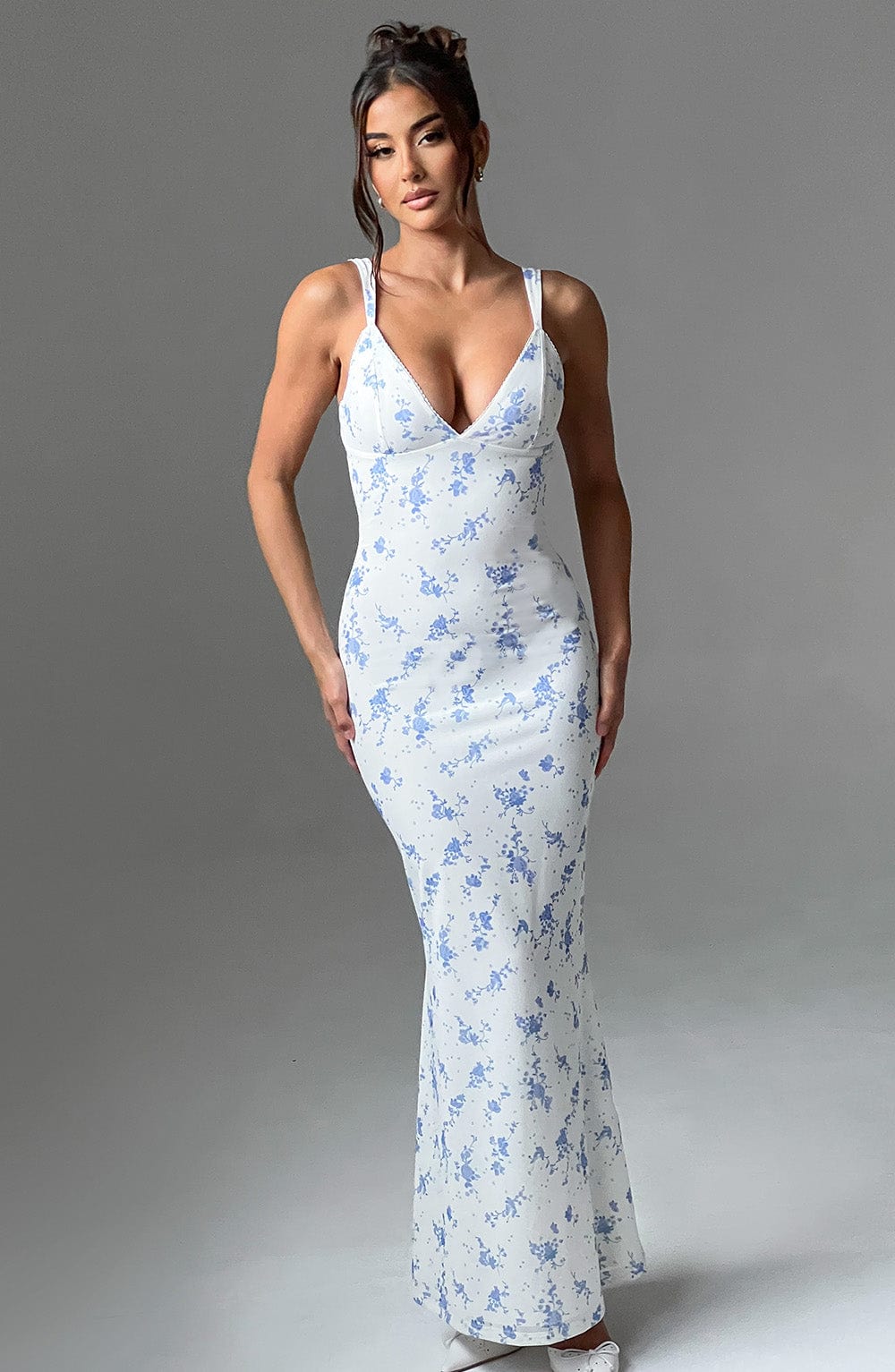 Luvrefashion | Caoimhe Blue Ditsy Print Maxi Dress in XS - front view