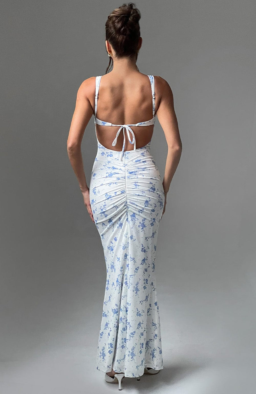 Luvrefashion | Caoimhe Blue Ditsy Print Maxi Dress in XS - side view