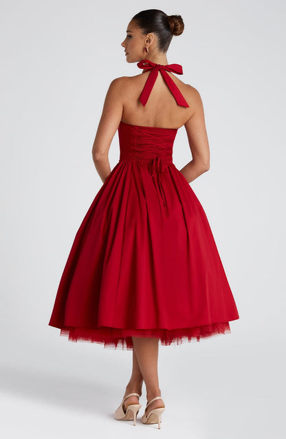 Luvrefashion | Cressida Red Midi Dress in XS - side view