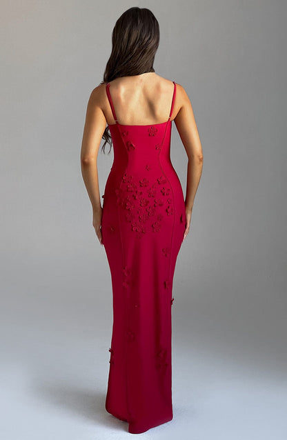Luvrefashion | Dalary Red Lined Maxi Dress in XS - back view