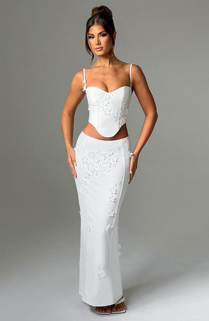 Luvrefashion | Dalary White Maxi Skirt in XS - front view