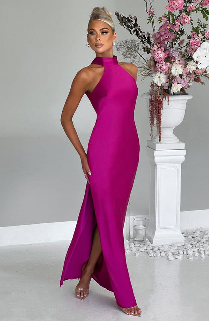 Luvrefashion | Etta Full Length Dress Vibrant Pink in XS - back view