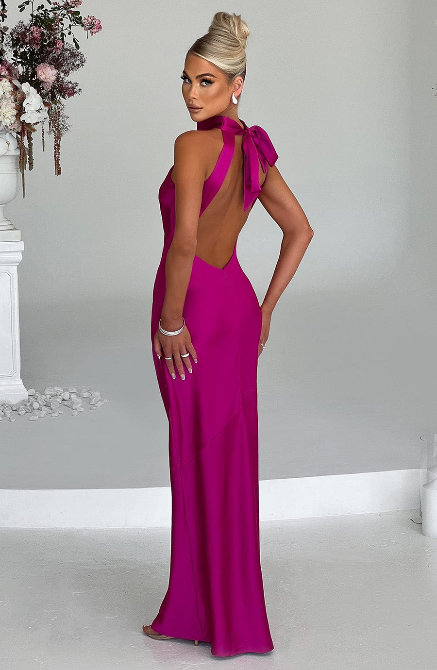 Luvrefashion | Etta Full Length Dress Vibrant Pink in XS - detail view