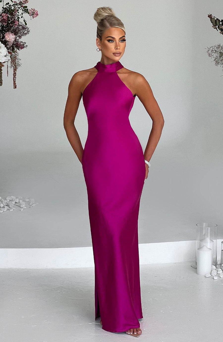 Luvrefashion | Etta Full Length Dress Vibrant Pink in XS - styled look