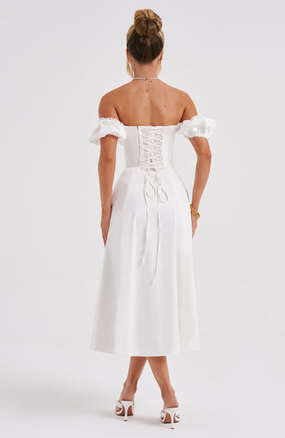 Luvrefashion | Ivory Courtney Midi Dress in XS - detail view