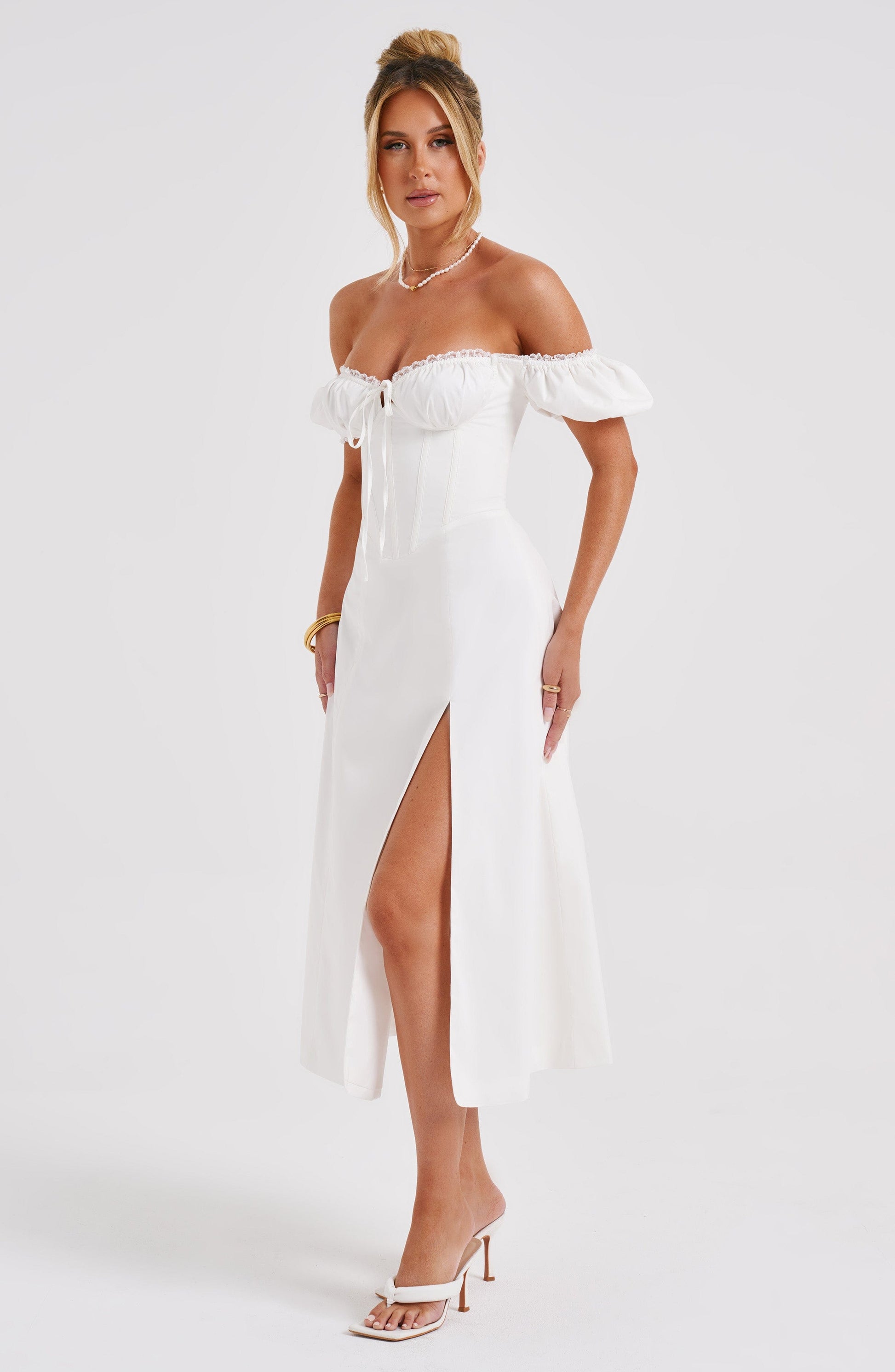 Luvrefashion | Ivory Courtney Midi Dress in XS - styled look