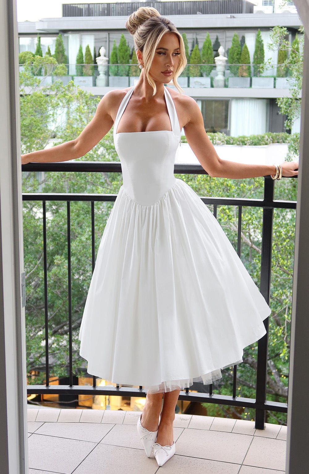 Luvrefashion | Ivory Cressida Midi Dress in XS - back view