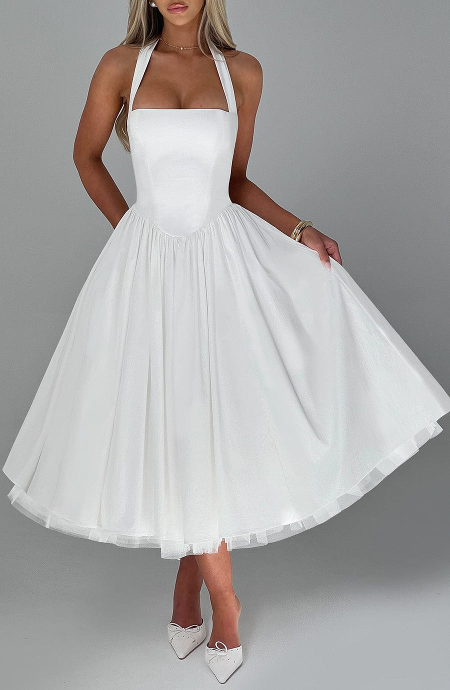 Luvrefashion | Ivory Cressida Midi Dress in XS - detail view
