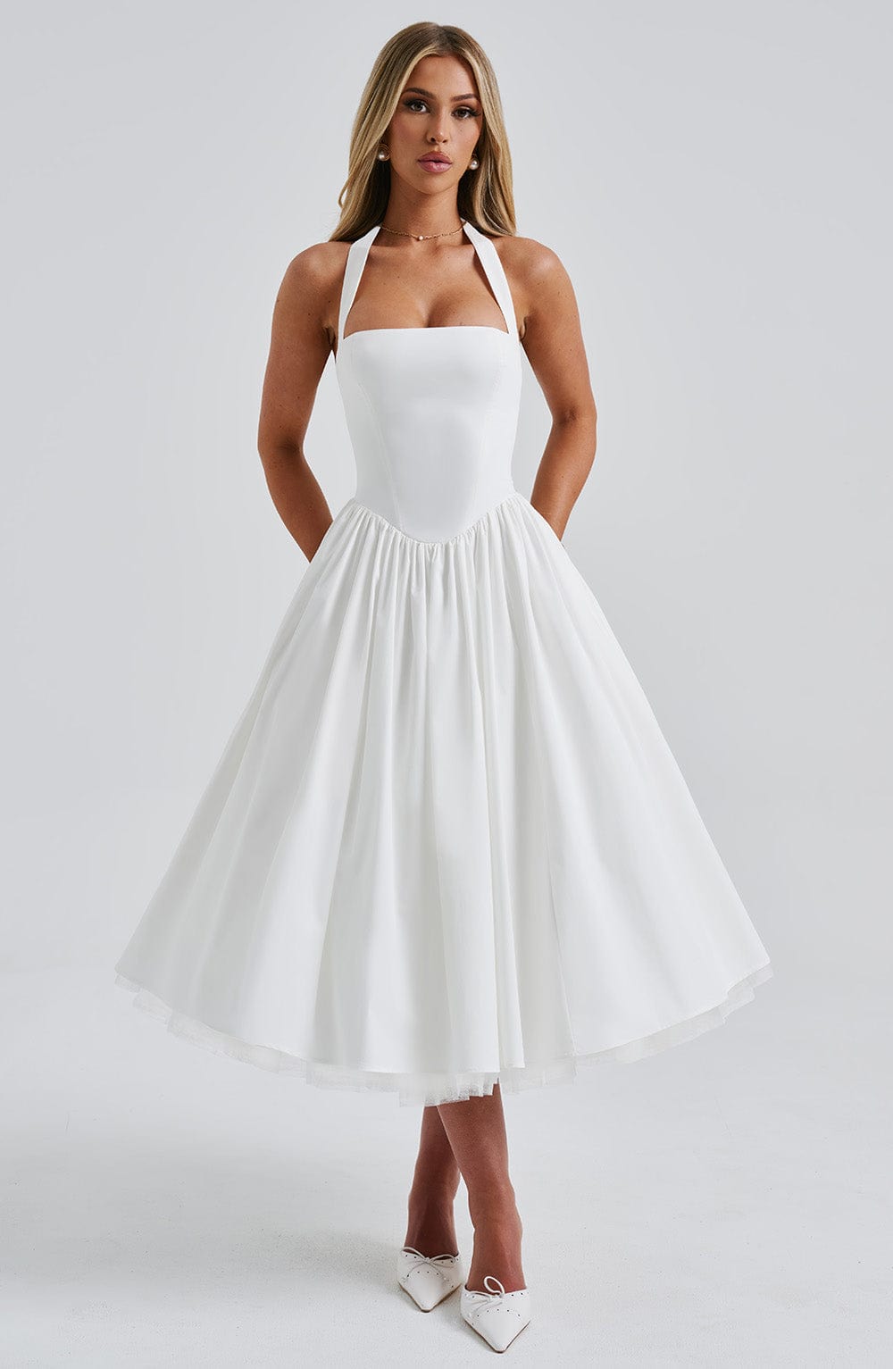 Luvrefashion | Ivory Cressida Midi Dress in XS - styled look