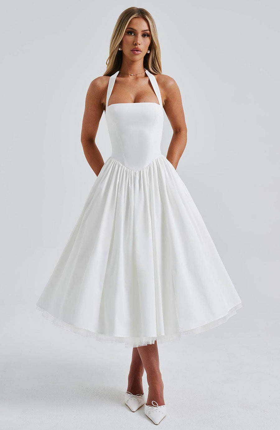 Luvrefashion | Ivory Cressida Midi Dress in XS - styled look