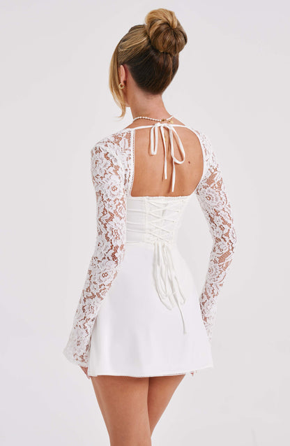 Luvrefashion | Ivory Jacinta Mini Dress in XS - styled look