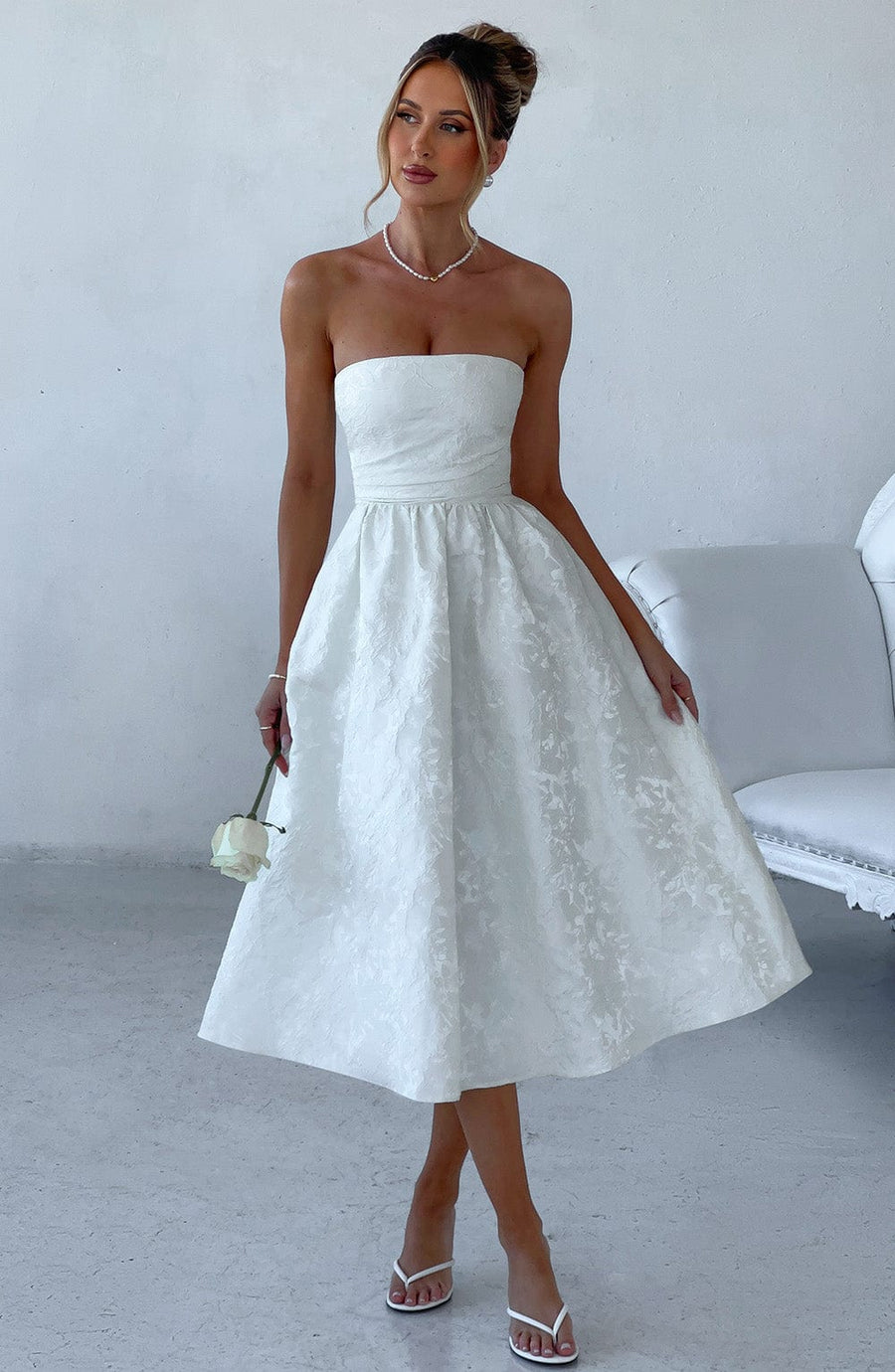 Luvrefashion | Ivory Saoirse Midi Dress in XS - detail view