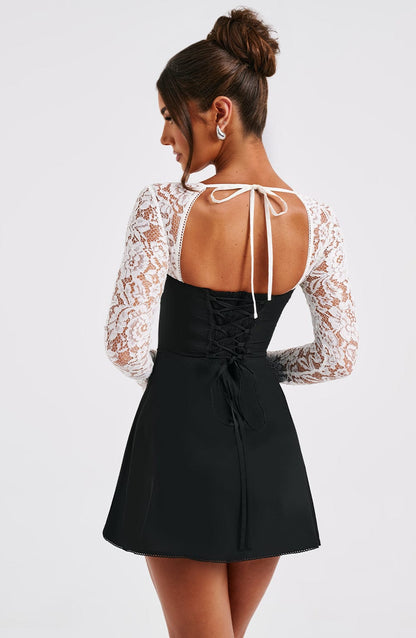 Luvrefashion | Jacinta Black and White Mini Dress in XS - detail view
