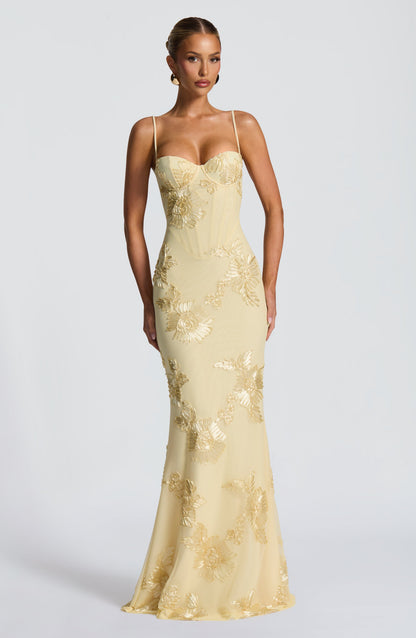 Luvrefashion | Lemon Nefertiti Maxi Dress in XS - back view