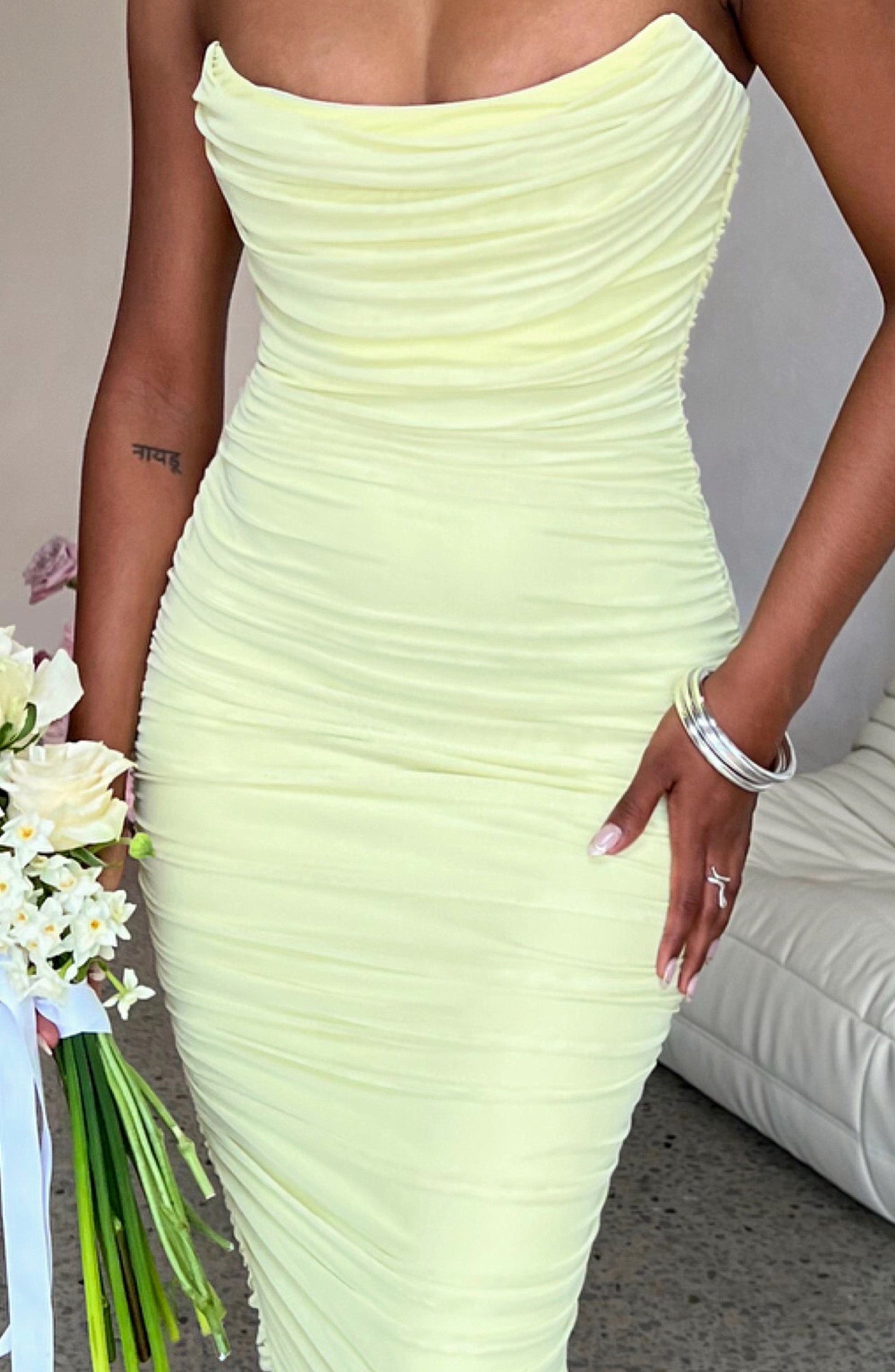 Luvrefashion | Lime Green Demi Maxi Dress in XS - styled look