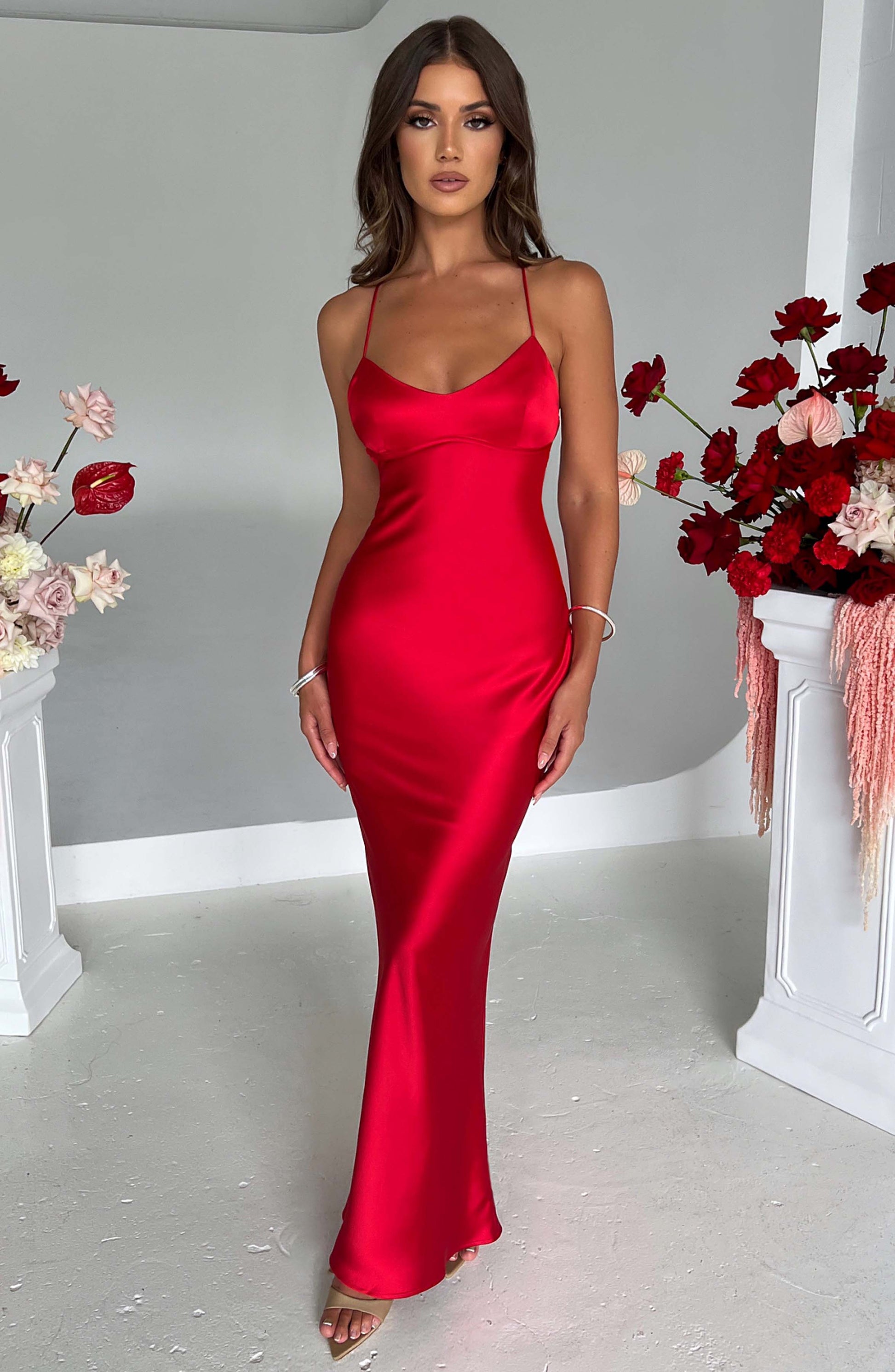Luvrefashion | Malika Red Maxi Dress in XS - front view