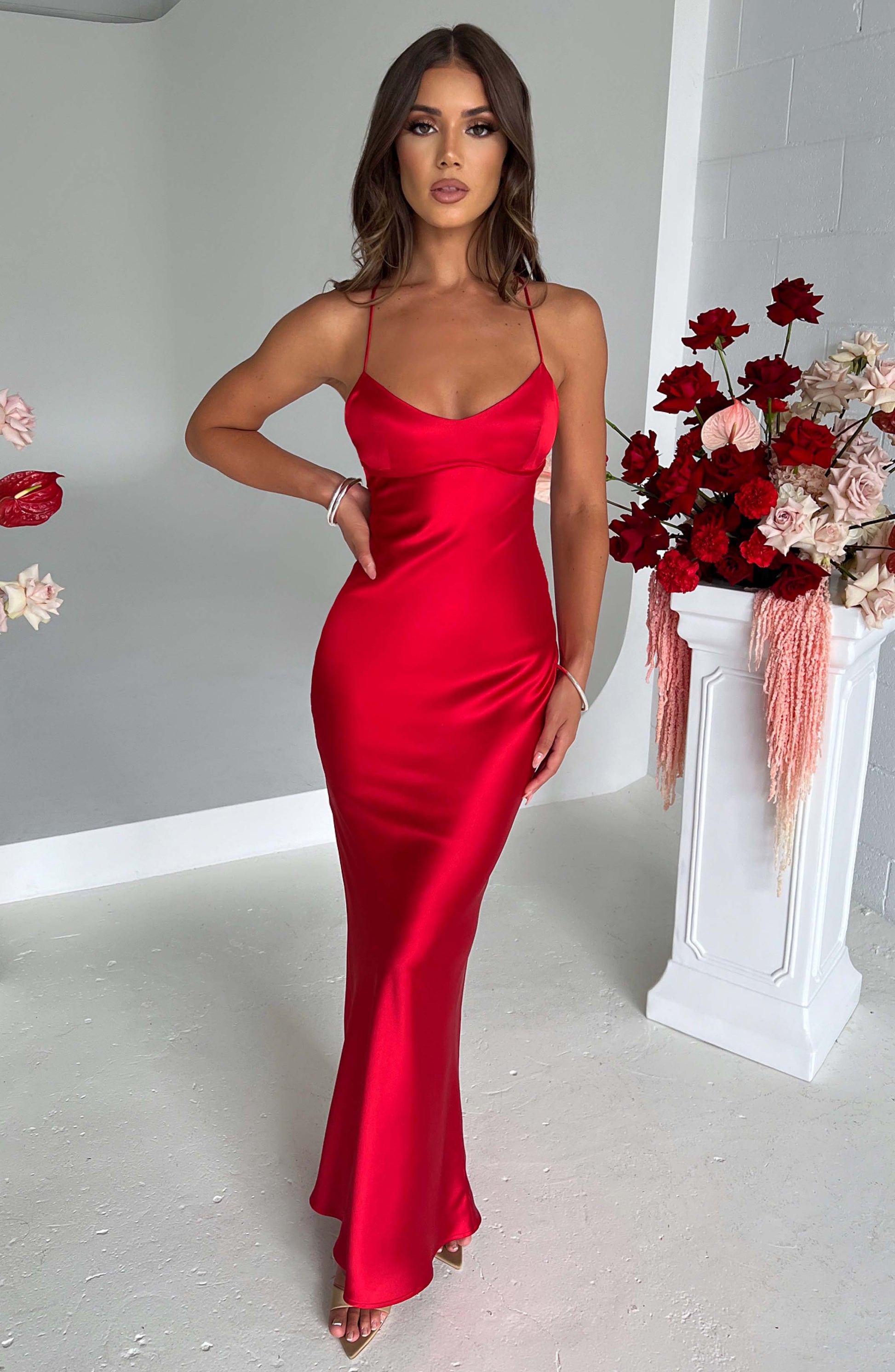 Luvrefashion | Malika Red Maxi Dress in XS - back view