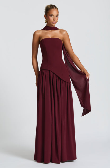 Luvrefashion | Maliyah Cherry Lacquer Maxi Dress in XS - detail view