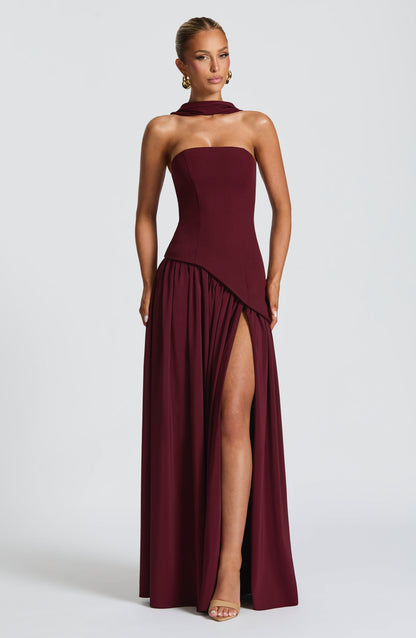 Luvrefashion | Maliyah Cherry Lacquer Maxi Dress in XS - styled look