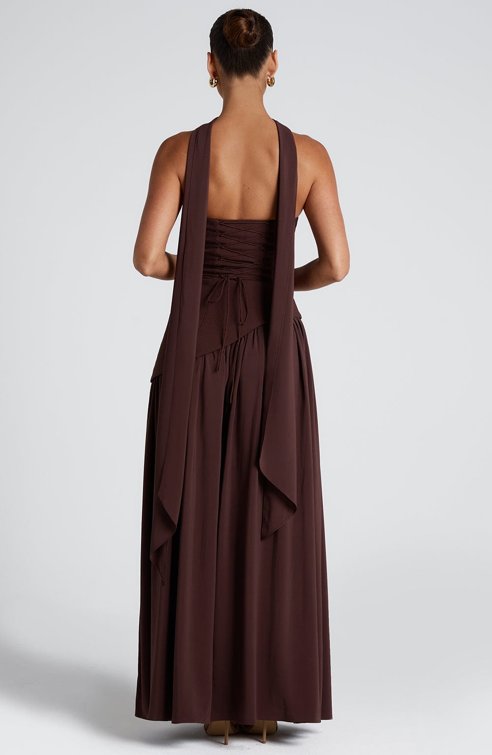 Luvrefashion | Maliyah Plum Brown Maxi Dress in XS - detail view