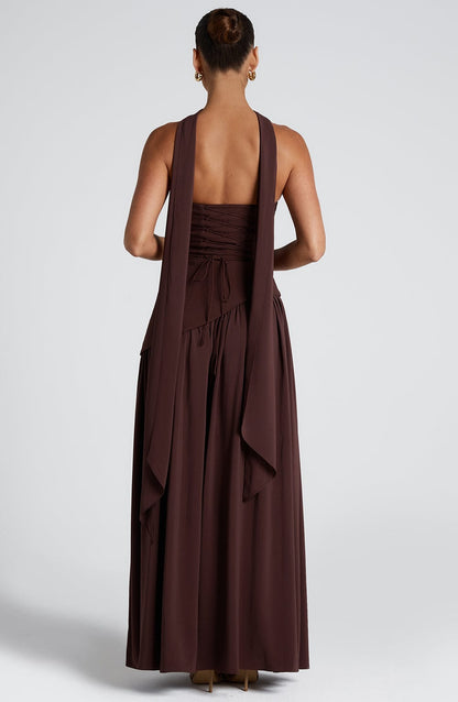 Luvrefashion | Maliyah Plum Brown Maxi Dress in XS - detail view