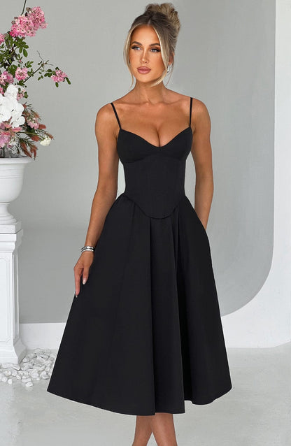 Luvrefashion | Mariella Black Midi Dress in XS - front view