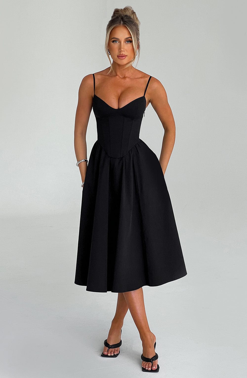 Luvrefashion | Mariella Black Midi Dress in XS - styled look