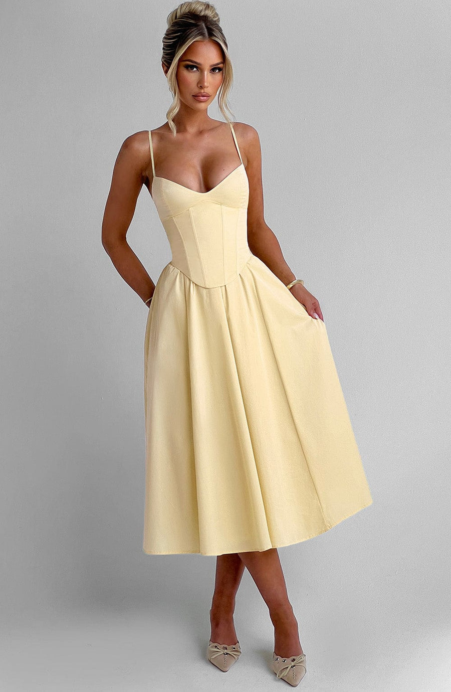 Luvrefashion | Mariella Lemon Midi Dress in XS - back view
