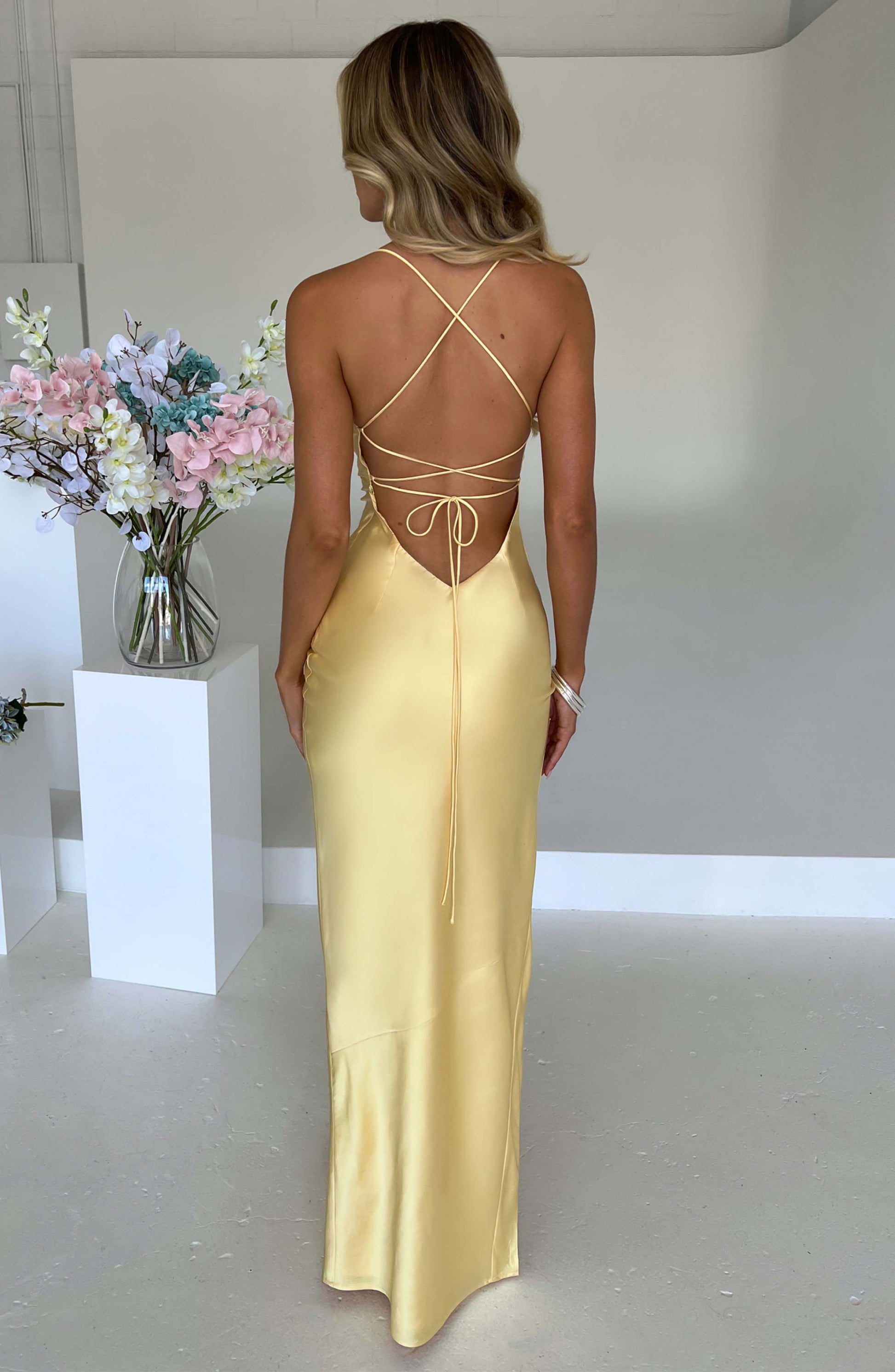 Luvrefashion | Misha Lemon Maxi Dress in XS - side view