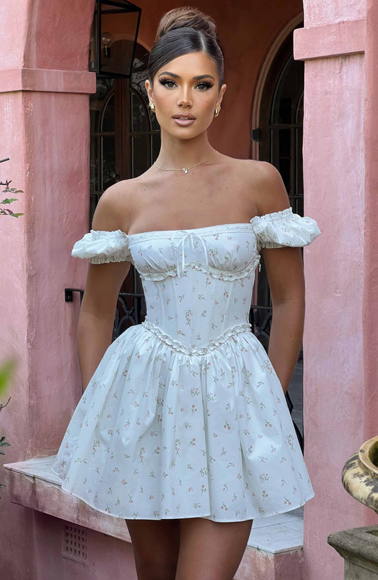 Luvrefashion | Penelope Blush Floral Print Mini Dress in XS - front view
