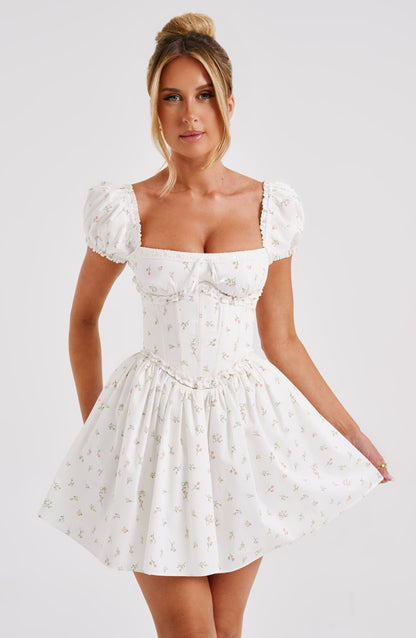 Luvrefashion | Penelope Blush Floral Print Mini Dress in XS - detail view