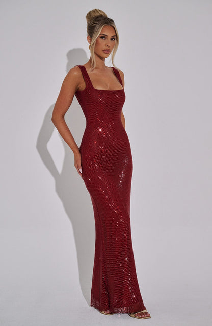 Luvrefashion | Petra Wine Maxi Dress in XS - styled look