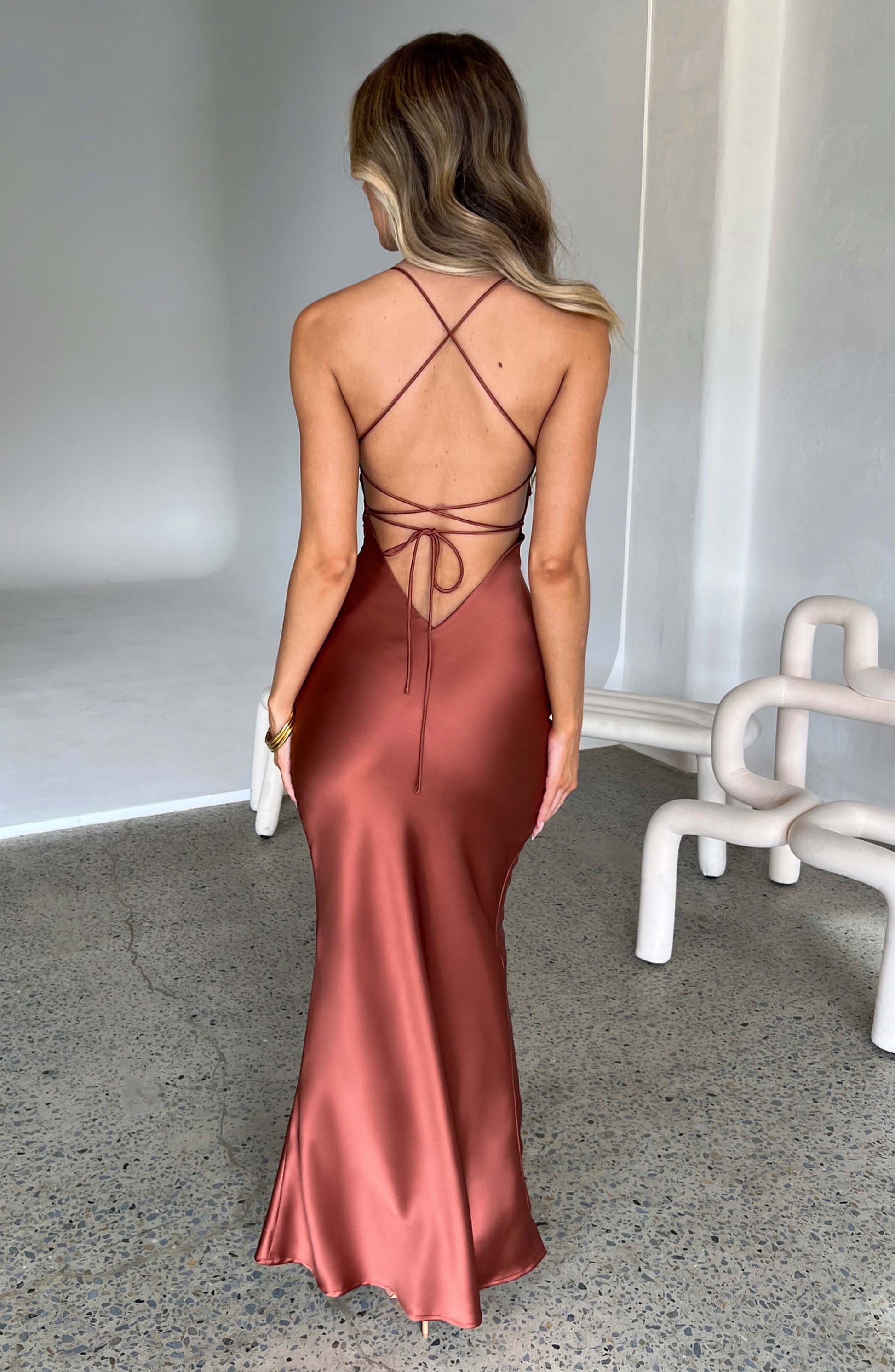 Luvrefashion | Rust Colored Malika Maxi Dress in XS - side view