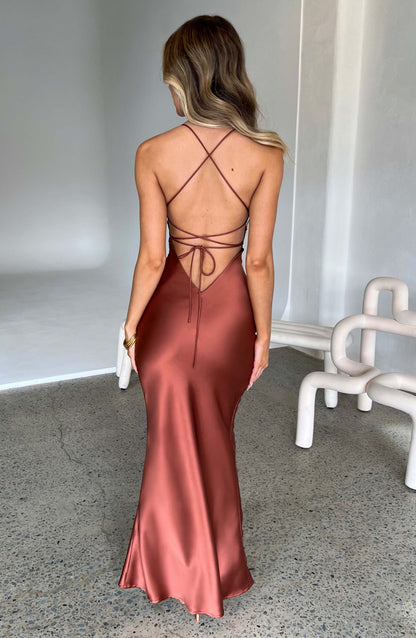 Luvrefashion | Rust Colored Malika Maxi Dress in XS - side view