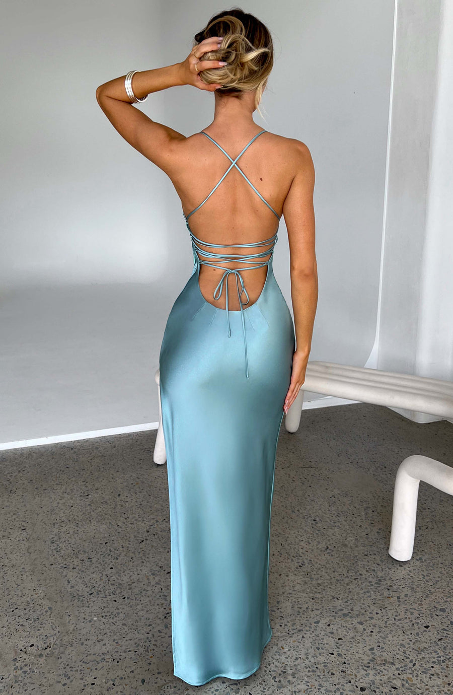 Luvrefashion | Turquoise Makalita Maxi Dress in XS - back view