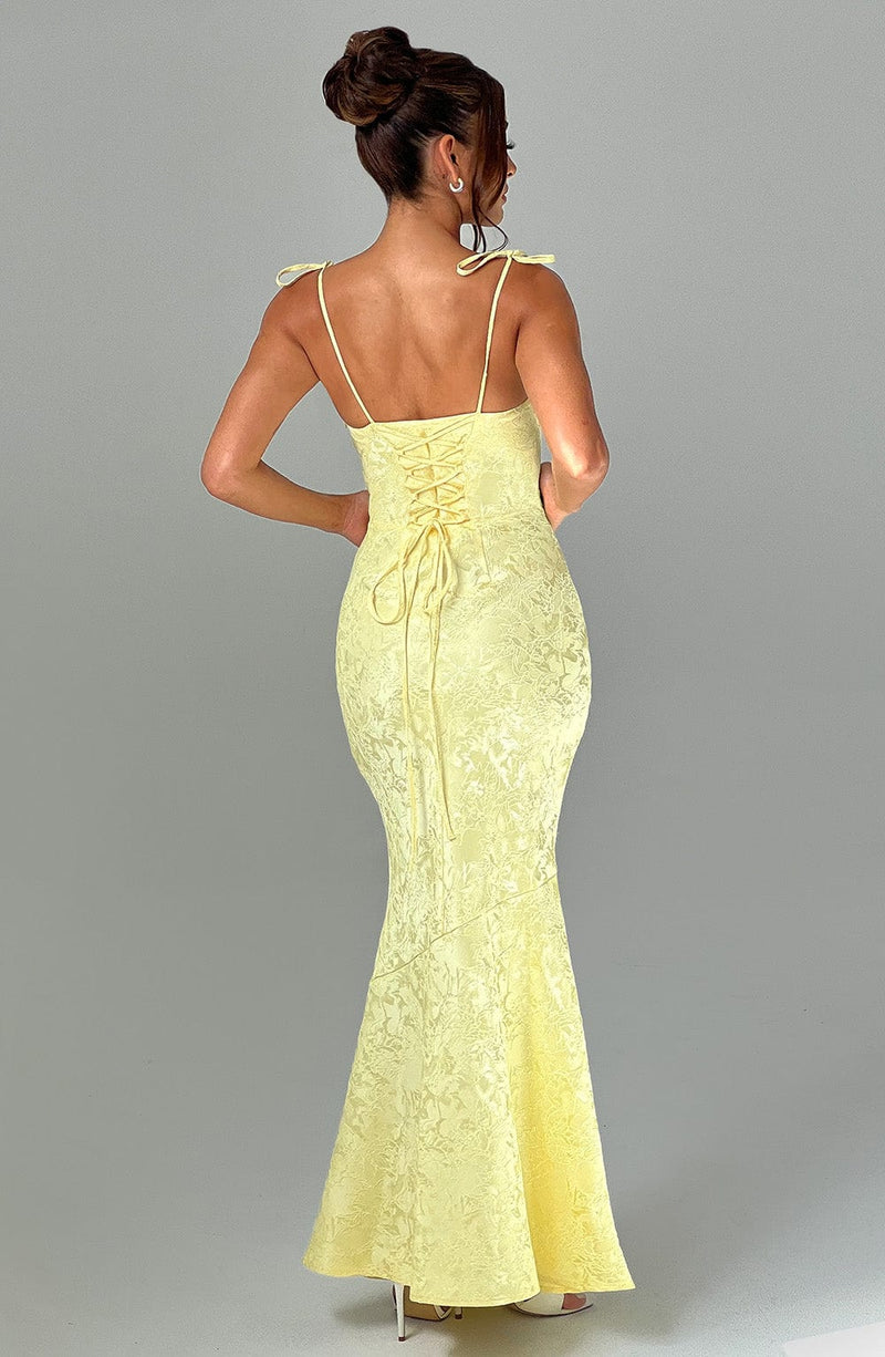 Luvrefashion | Whitney Lemon Maxi Dress in XS - side view