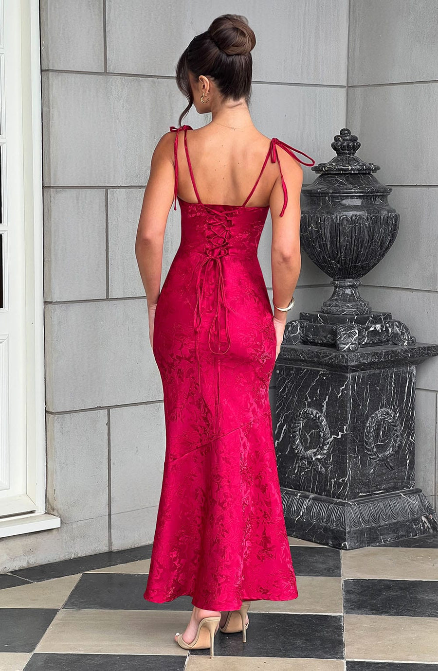 Luvrefashion | Whitney Red Maxi Dress in XS - side view