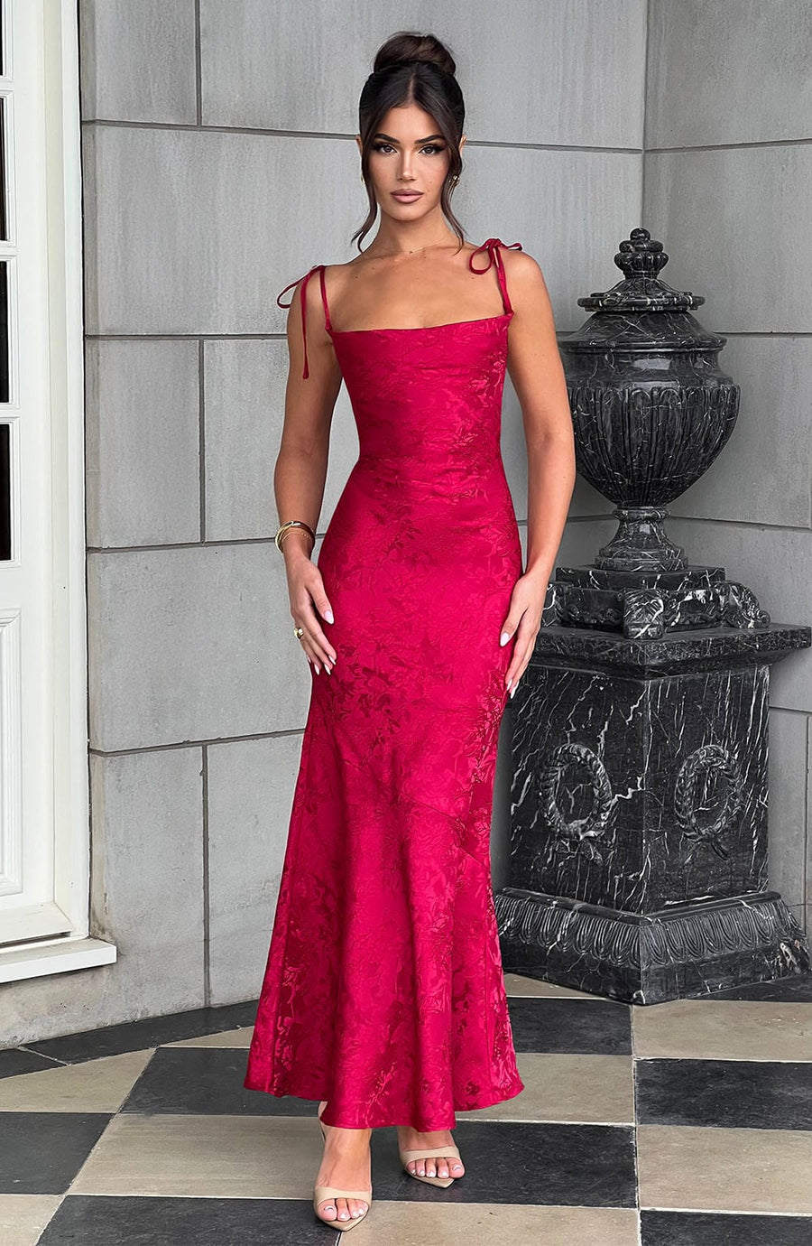 Luvrefashion | Whitney Red Maxi Dress in XS - back view