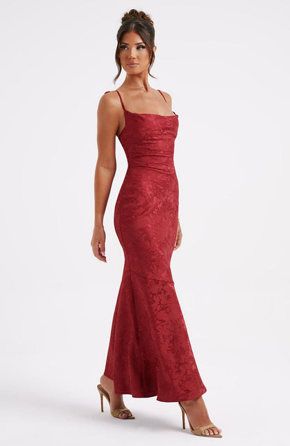 Luvrefashion | Whitney Red Maxi Dress in XS - detail view