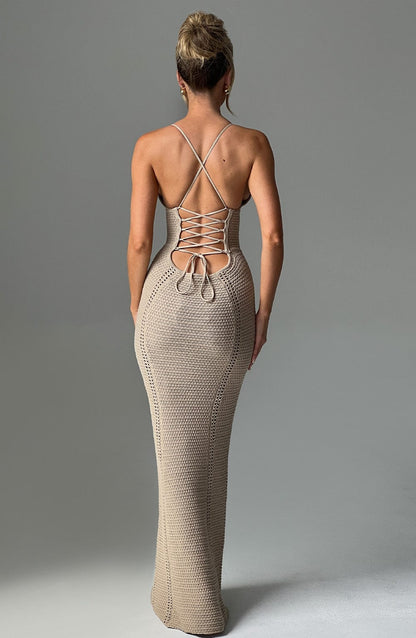 Luvrefashion | Xanthe Beige Maxi Dress in XS - side view