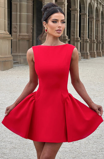 Luvrefashion | Yalina Red Mini Dress in XS - side view