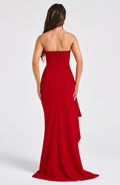 Luvrefashion | Zafira Red Maxi Dress in XS - detail view
