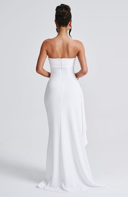 Luvrefashion | Zafira White Maxi Dress in XS - back view