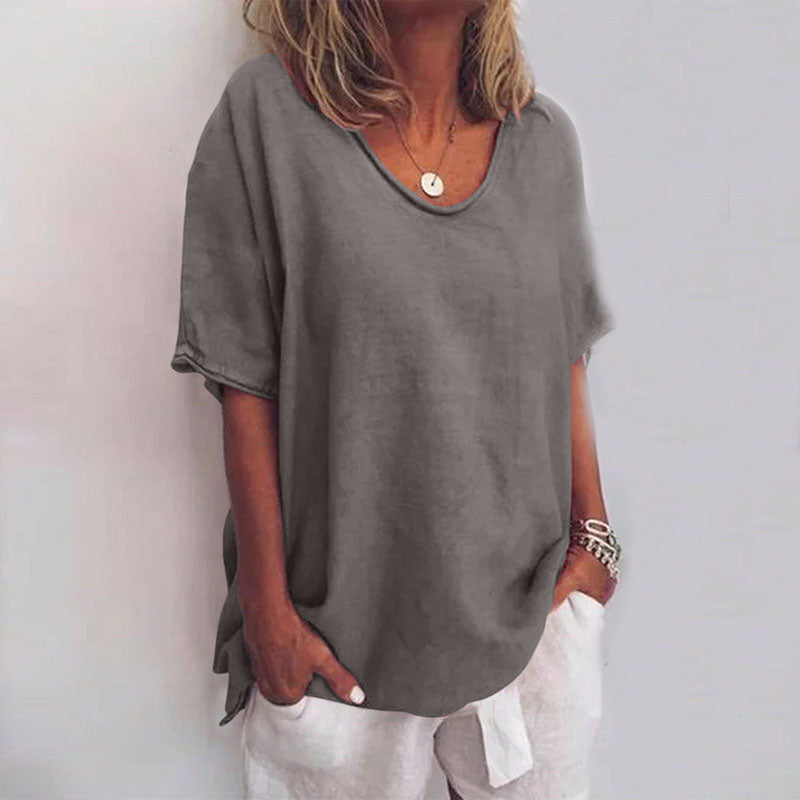 Luvrefashion | Denise Chic Loose Fit Blouse with Tummy Coverage in Dark Grey - front view