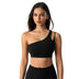 Magic Asymmetric One Shoulder Sports Bra with Wide Lay-Flat Band - Black