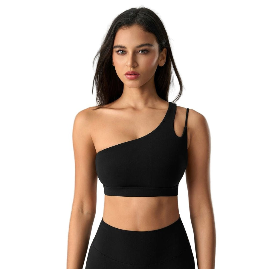 Magic Asymmetric One Shoulder Sports Bra with Wide Lay-Flat Band