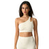 Magic Asymmetric One Shoulder Sports Bra with Wide Lay-Flat Band - Beige