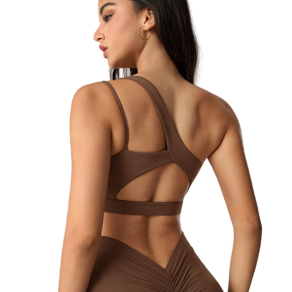 Magic Asymmetric One Shoulder Sports Bra with Wide Lay-Flat Band